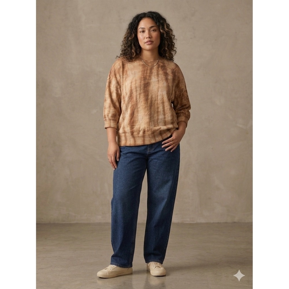 Terra & Sky Brown Tie Dye Sweatshirt 2X 20W-22W Textured Knit 3/4 Sleeve Top